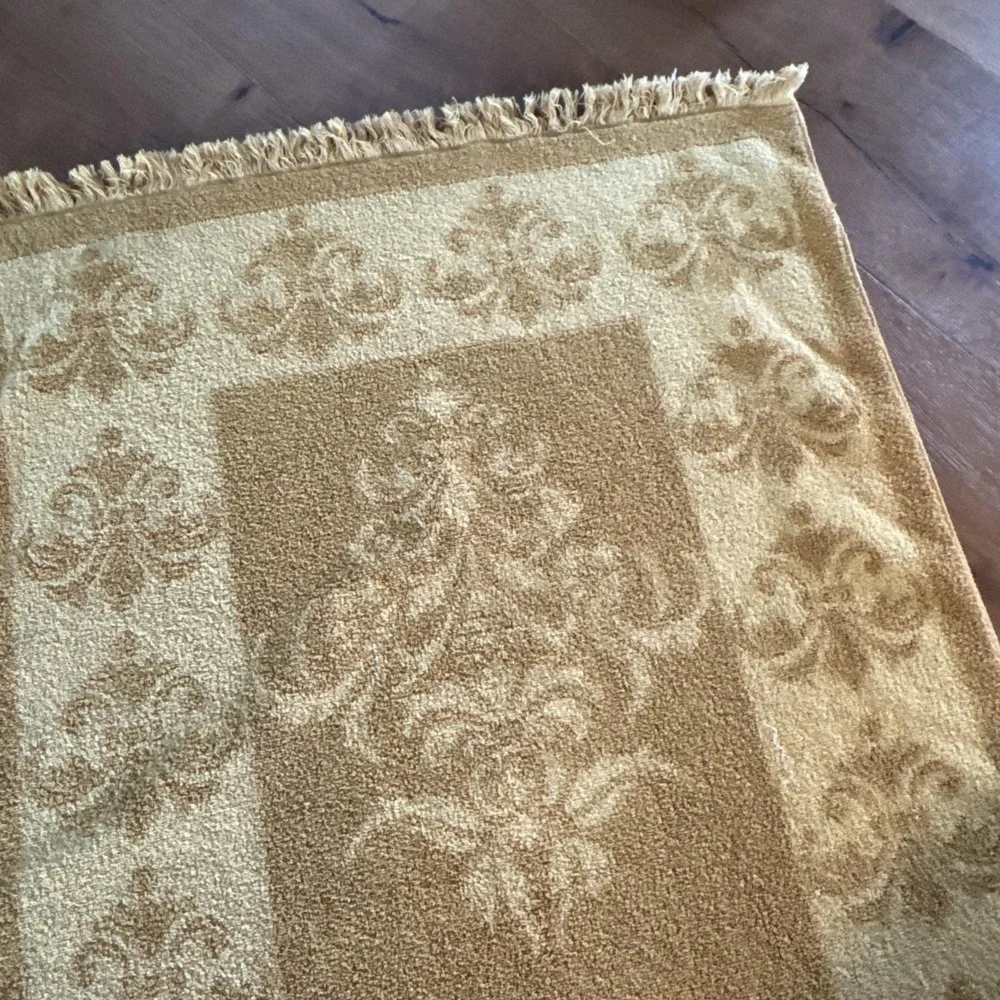 Vintage SET OF 2 Fieldcrest Bath Towels Mustard Damask Cotton Fringe Made In USA